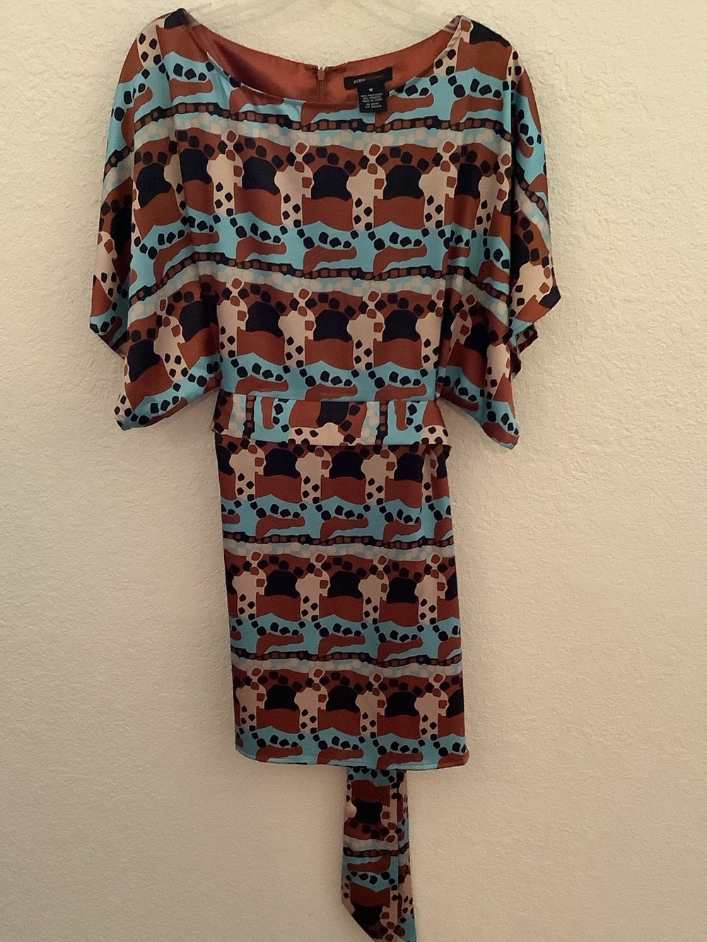 BCBGMaxAzria Geometric Print Dress in Blue and Brown